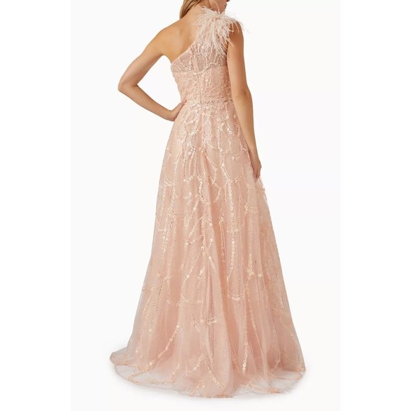 MAC DUGGAL Embellished Feathered One-shoulder Gown in Tulle Size 8 NWT - Picture 12 of 13